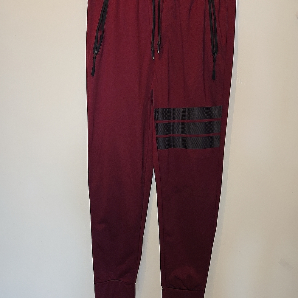 Men's Burgundy Joggers with Black Accents